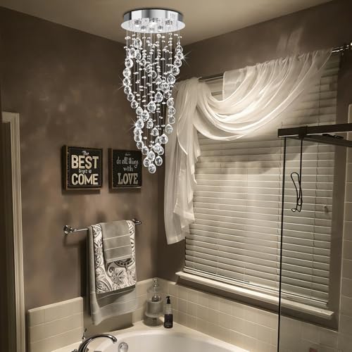 Image of Modern Luxury 6-Lights Spiral Raindrop Crystal Chandeliers for Dining Room, K9 Crystal Ball Flush Mount Ceiling Light Fixture for Living Room, Bedroom, Bathroom, Hallway, Staircase of CRYSTOP