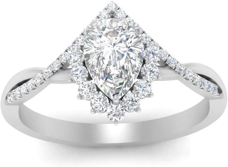 Choose Your Gemstone Pear Crown Halo Diamond CZ Ring Sterling Silver Pear Shape Halo Engagement Rings Ornaments Surprise for Wife Symbol of Love Clarity Comfortable US Size 4 to 12