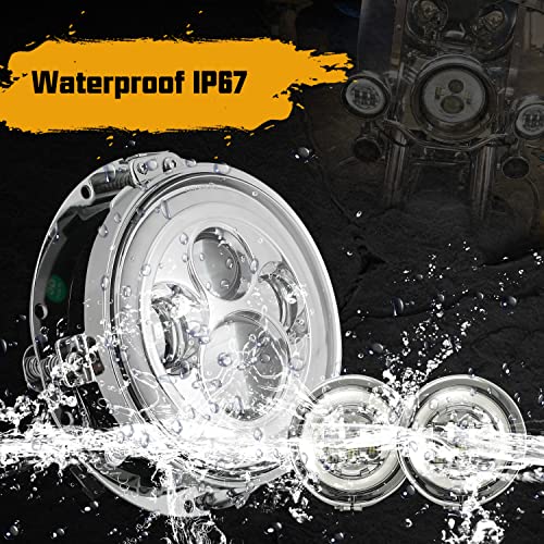 Sunpie Compatible With H_Arley Motorcycles 7 Inch Rgbw Halo Led Headlight Bulb Silver+4-1/2 Inch Rgbw Fog Lights With Mounting Bracket Waterproof App Remote Control Custom Colors Voice/Music Mode #TOP6