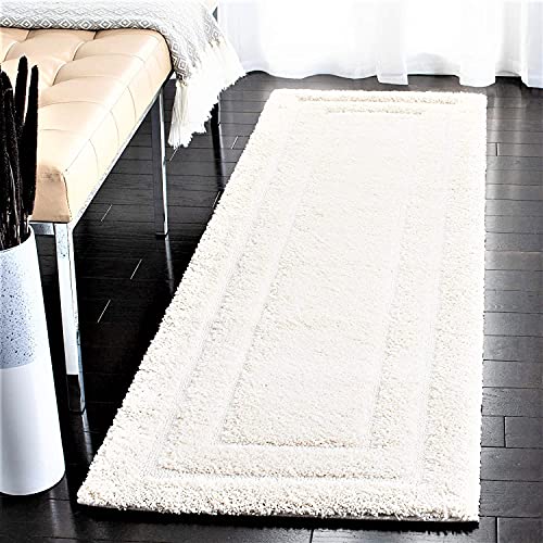 Image of (Pack of 2 Rectangular Box Shaggy Carpet for Living Room, Bedroom, High Low Design Finish Microfiber 1.8 Inch Pile High, 2x4 Feet Runner White|White Color