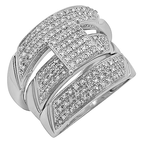 Dazzlingrock Collection Round White Diamond Engagement Ring (Unisex) Trio Set for Men's and Women's (0.65 ctw, Color I-J, Clarity I2-I3) in 925 Sterling Silver