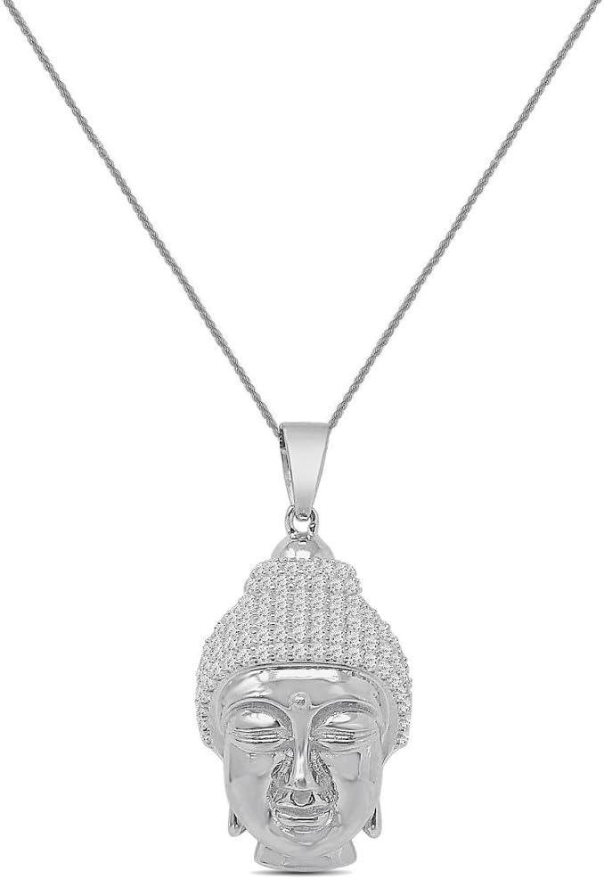 VVS1/D 2.20 Ctw. Real Genuine Italian Sterling Silver 14K Gold Finish Round Cut Lab Simulated Diamonds Buddha Head Charm Pendant Free Chain Neckless