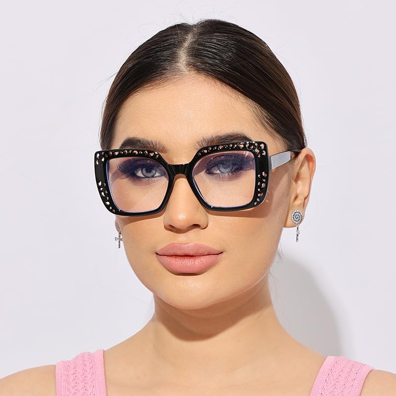 Image of ICARA 3 Pack Fashion Oversized Square Reading Glasses for Women, Retro Celebrity Style Blue Light Blocking Computer Readers