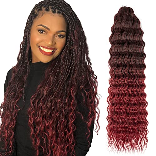 Crochet Hair for Black Women 18 inch Pre Stretched Braiding Hair Curly Ocean Wave Crochet Hair 1 Pack Ombre Burgundy