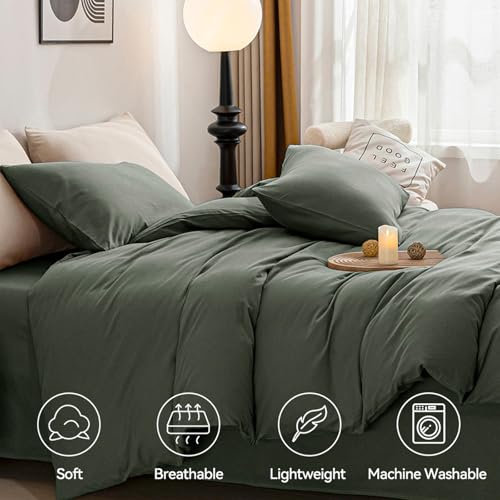 Image of JELLYMONI Cotton Duvet Cover Twin Size - 100% Washed Cotton Linen Like Textured Comforter Cover, 2 Pieces Breathable Soft Bedding Set with Zipper Closure (Gray, Twin 68 inchx90 inch)