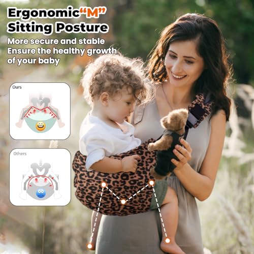 baby sling carrier adjustable baby sling 2025 upgraded toddler sling comfortable baby wrap carriers ergonomic-designed travel friendly carrying 10-45 lbsleopard