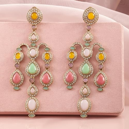 Image of Rubans American Diamond & Crystal Chandelier Earrings Stylish Trendy Jewellery Gift for Women & Girls