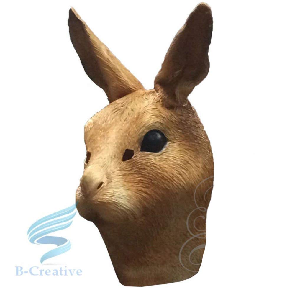 B-Creative Latex Full Head Overhead Animal Cosplay Masquerade Fancy Dress Up Carnival Mask (Brown Rabbit Mask)