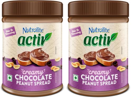 Image of Nutralite Activ Peanut Butter Chocolate Creamy | 1kg Jar | 20g Protein per 100g | High Dietary Fibre | Dark Choco Chips | Zero Trans-Fat | No Gluten | No Hydrogenated Oil | No Preservatives