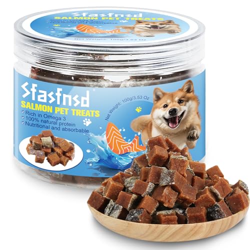 Golosinas de Salmón,Premios de Adiestramiento para Perros,Snacks Naturales de Salmón Bajo en Grasa para Perros,Rico en Omega 3 3.53oz