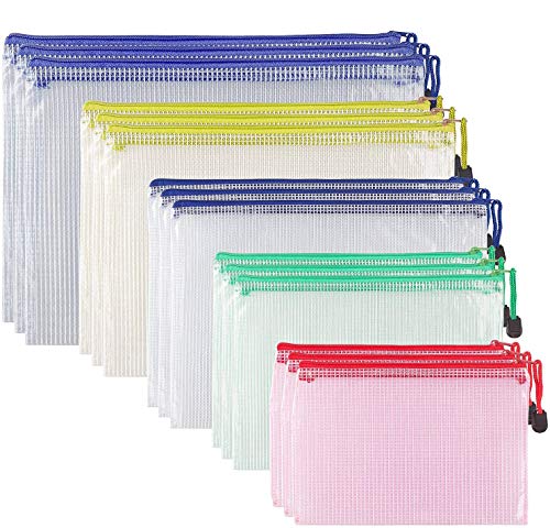 STARVAST 15Pcs Pochette Plastique Transparente, Pochette Fermeture Eclair, 5 Tailles Différentes Documents Dossier en PVC (A4,A5,B4,B5,B6) pour Fournitures Bureaux Voyage, 5 Couleurs Assorties