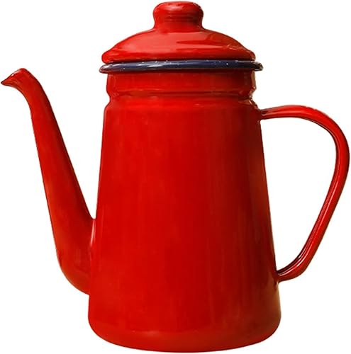 Cafetera esmaltada con borde negro, jarra blanca para servir con boquilla esmaltada, caldera de café para campamento, tetera de té, jarra de agua