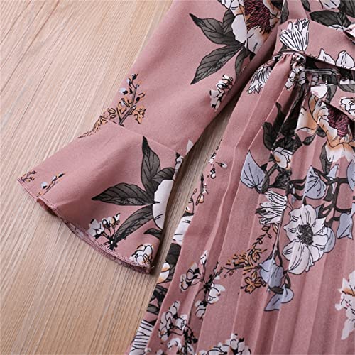 Vestido de formatura de verão para meninas, casual, gola redonda, manga comprida, estampa floral, li