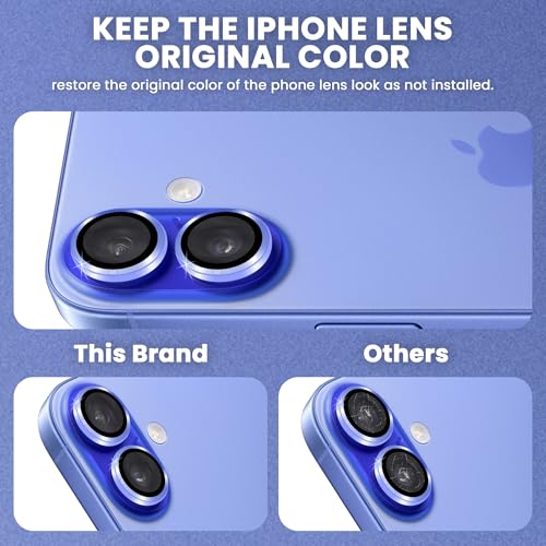 Image of ArmourPro Premium Camera Lens Protector Tempered Glass Compatible For iPhone 16 Plus and iPhone 16 Tough HD Individual Aluminum Alloy Rings 9H Camera Cover , Scratch-Resistant,Camera Lens Protection| Blue