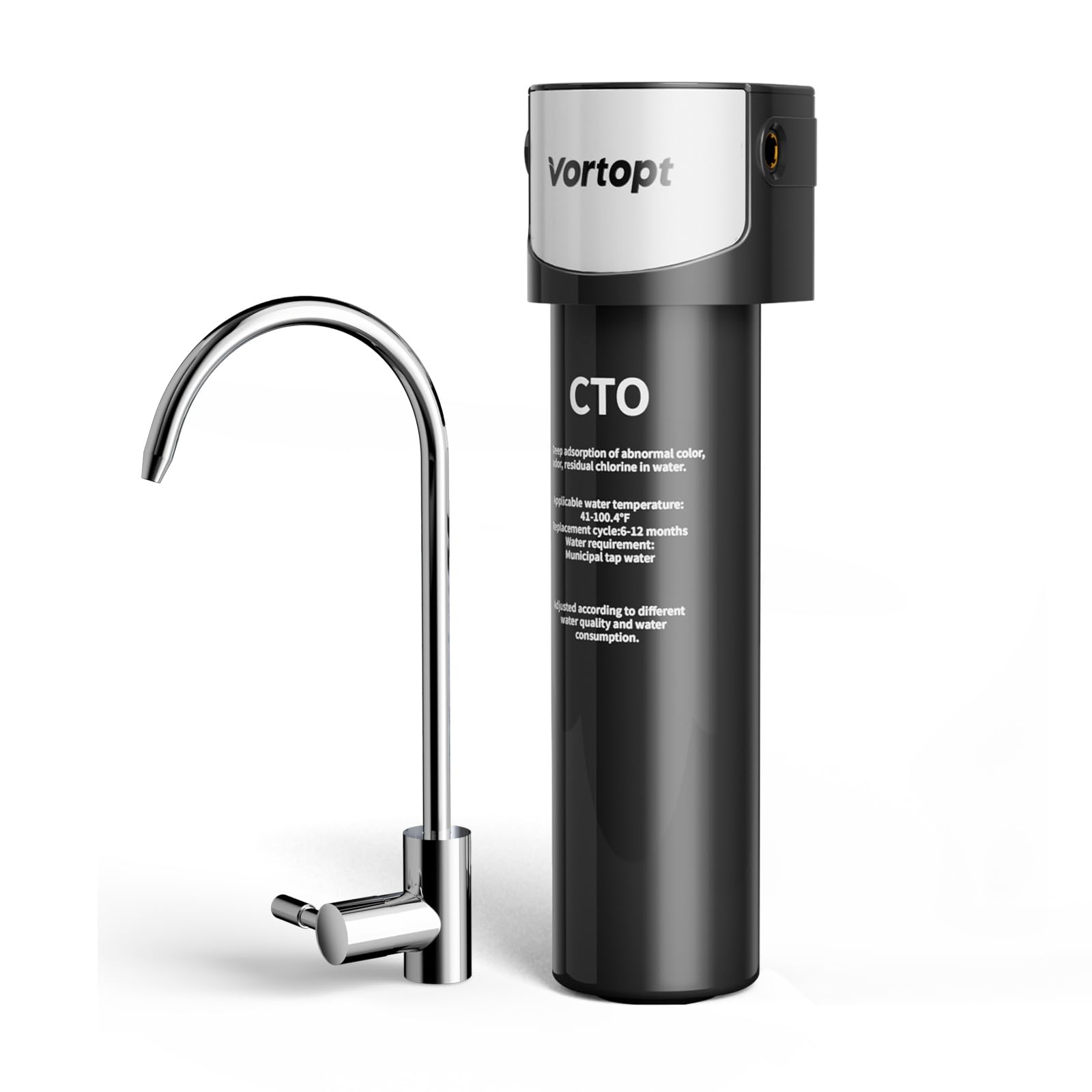 Vortopt Filtro Agua Inferior con Grifo Dedicado, Certificado NSF/ANSI 42, 70.000 Litros Filtro de Agua para Grifo, Reduce 99,99% el Plomo, el Cloro, el Mal Sabor,Q6-C2