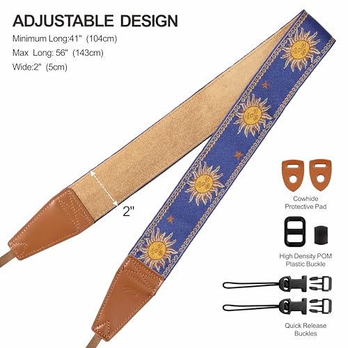 Image of Padwa Lifestyle Sun God Camera Strap - 2 inch Full Grain Leather Ends, Vintage Sun Face Camera Straps for Photographers, Soft Chamois Velvet Padded Strap Quick Release fits All Cameras