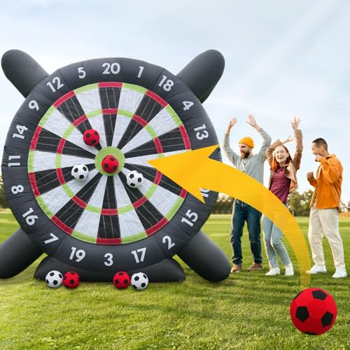 10FT Giant Inflatable Soccer Dart Board Backyard Games - with Buil in Blower, 8 Soccer Balls - Large Kick Football Target Dartboard for Outdoor Yard Lawn Family Adults Kids (Black)