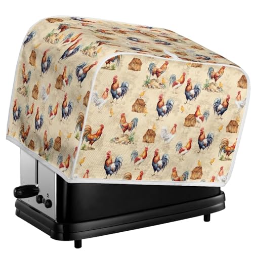 Image of Toaster Dust Cover 2 Slice, Microwave Toaster Oven Grill Cover Stain Resistant Dustproof Kitchen Small Appliance Cover with Top Handle for Kitchen, Farm Rooster Chick