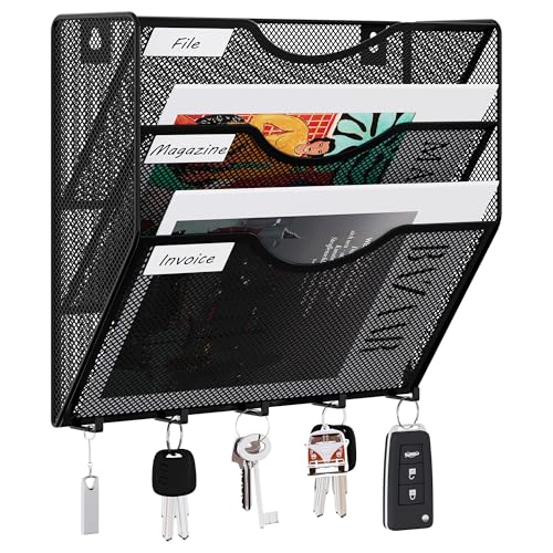 EasyPAG 3 Pocket Mesh Hanging Wall File Organizer with Key