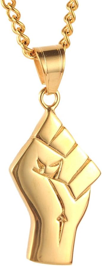 Stainless Steel Vintage Champion Fist Gold Pendant Titanium Chain Mens Necklace