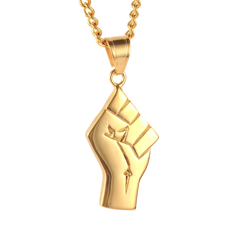 Stainless Steel Vintage Champion Fist Gold Pendant Titanium Chain Mens Necklace