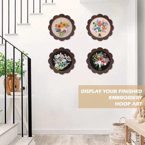 Image of 4 Sets Wood Embroidery Hoop Frame 8 Inch Sunflower Embroidery Display Frame Large Round Wooden Embroidery Frame for Finished Cross Stitch Hoop Frame DIY Decor Sewing Ornaments