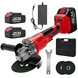 Cordless Angle Grinder, Brushless Grinder with 2 Batteries, 125mm Professional Electric Power Tools 23000RPM 3-Speed Adjustable with 2-Position Auxiliary Handle, Cutting, Grinding, Polishing