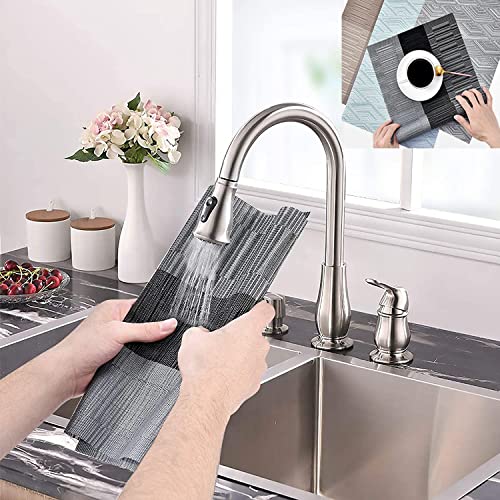 Image of Placemats, Washable PVC Table Mats, Woven Vinyl Placemat for Dining Table Place Mats Set (6 Placemats and 1 Table Runner, Black and Grey)