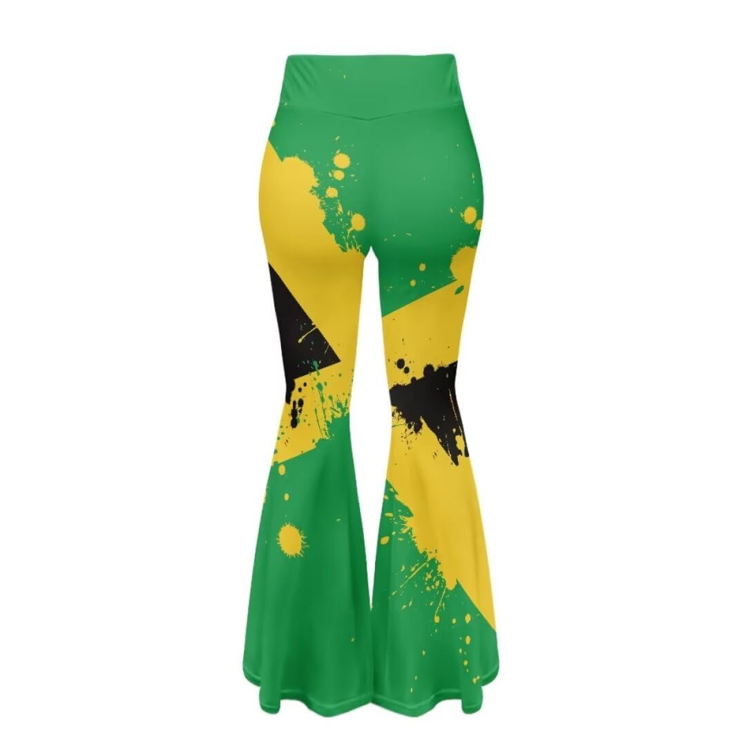 Youngerbaby Jamaican Flag Design Women Flare Yoga Pants Soft High Waist Bootcut Leggings Green Long Pants Casual Tummy Control Yoga Pants