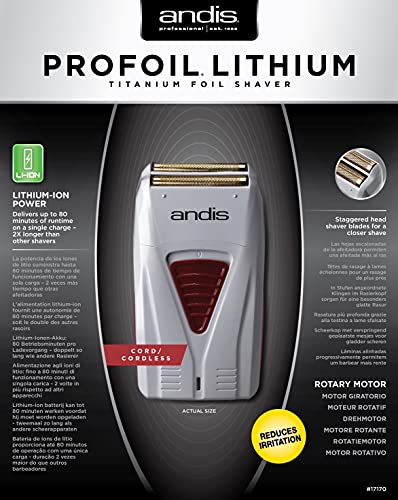 Andis 17150 Pro Foil Lithium Titanium Foil Shaver, Cord/Cordless, Gray