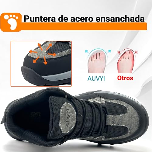 Men's Steel Toe Work Boots Wide Width Safety Non Slip Durable Leather Shoes for Construction & Industrial Use3