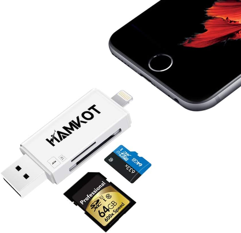 TF/SD/Micro SD Card Reader Compatible with Mac iPhone/OTG Android Smartphone/Computer, Trail Game Camera Viewer Memory Card Adapter with Lightning, Micro USB,USB Connector