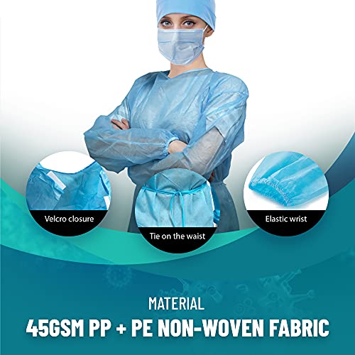 Medical Nation 140 Pack Disposable Isolation Gowns - Blue Level 2 Sms 40Gsm Non-Woven Material - Ppe Gowns Disposable For Dental, Medical Use, Fluid-Resistant And Latex-Free Gowns, Universal Size #TOP3