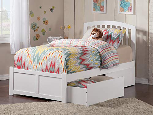 Atlantic Furniture AR8822112 Richmond - Cama individual con estribo de panel plano y cajones urbanos en acabado blanco