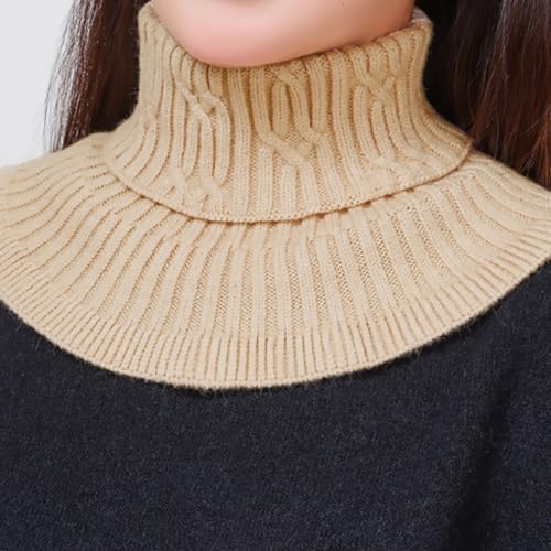 2pcs Knitted False Collar Turtleneck Dickey Collar Scarves for Women (Khaki+Grey)3