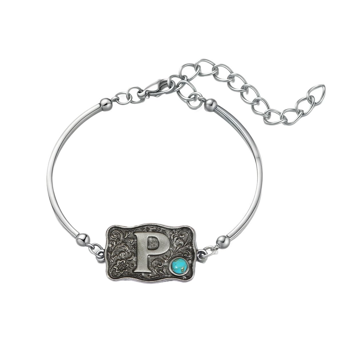 Belt Buckle Bracelet Initial Letter A-Z Bracelets Western Cow Tag Bracelet Belt Buckle Necklace Western Style Initial Letter Pendant Necklace