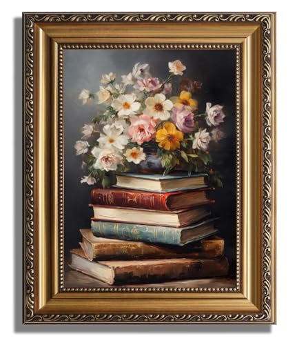 JOFANG Toile murale encadrée vintage, livre de roses blanches et fleurs – Art mural pour salon, chambre à coucher, cuisine – 22,9 x 30,5 cm