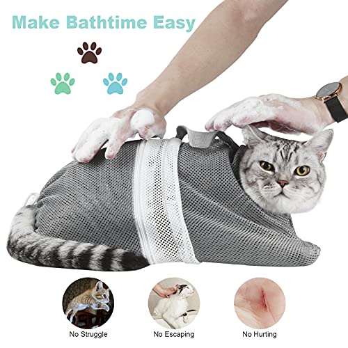 Image of Cat Bathing Bag Adjustable Cat Grooming Net Bag Anti-bite & Anti-Scratch Cat Bath Washing Restraint Bag, Breathable Mesh Cat Grooming Bag for Shower, Nail Trimming, Injection | Secure Restraint for Safer Grooming and Bathing, Reducing Stress and Helping Prevent Scratches and Escapes