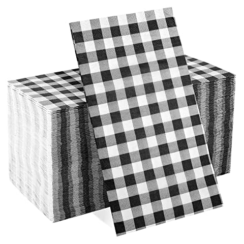 100 Black and White Gingham Paper Napkins, 3 Ply Disposable Black Buffalo Plaid Napkins Checkered Guest Napkins, Dinner Napkins Paper Hand Towels for Bathroom Picnic BBQ Birthday Wedding Party Cover