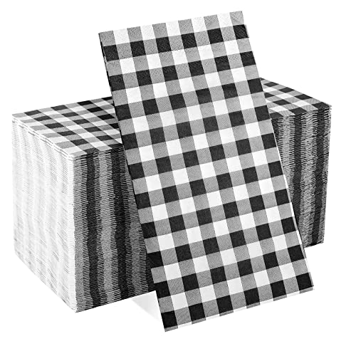 100 Pack Black Gingham Napkins - 3 Ply Disposable Buffalo Plaid Checkered Dinner Napkins Guest Napkins Paper Hand Towels for Picnic BBQ Bathroom Birthday Wedding Party Supplies