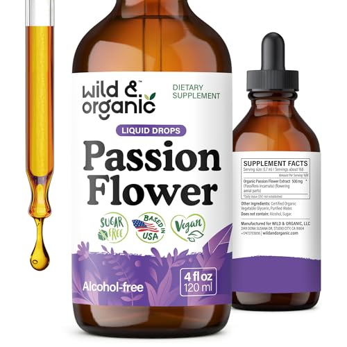 Wild & Organic Passion Flower Tincture - Mood Support - Calming Passionflower Supplement - Passiflora Incarnata Liquid Extract - Vegan Sugar & Alcohol-Free Herb Drops - 4 fl oz