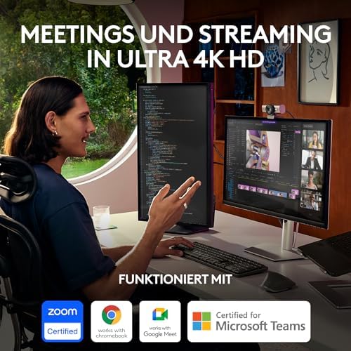 Bild 1 - Logitech MX Brio Ultra HD 4K Collaboration and Streaming Webcam, 1080p at 60 FPS, Dual Noise Reducing Mics, Show Mode, USB-C, Webcam Cover, Works with Microsoft Teams, Zoom, Google Meet, Graphit