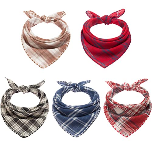 Bingpet Classic Plaid Dog Bandana - 5 Pack Washable Square Dog Kerchief Pet Triangle Bulk Scarf Cotton Bandana For Small To Large Dogs #TOP7