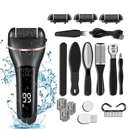 Image of Electric Callus Remover and Foot polisher-Rechargeable-waterproof-10pieces Pedicure Set. (Black)