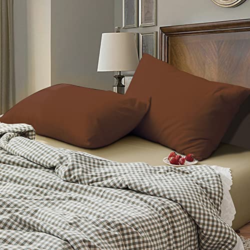 Image of Soft Pillow Covers 21 x 32 Inches - 100% Egyptian Cotton 400 Thread Count Set of 2 Pillow Cover Set Envelope Closure Hotel Quality Pillowcase - Brown