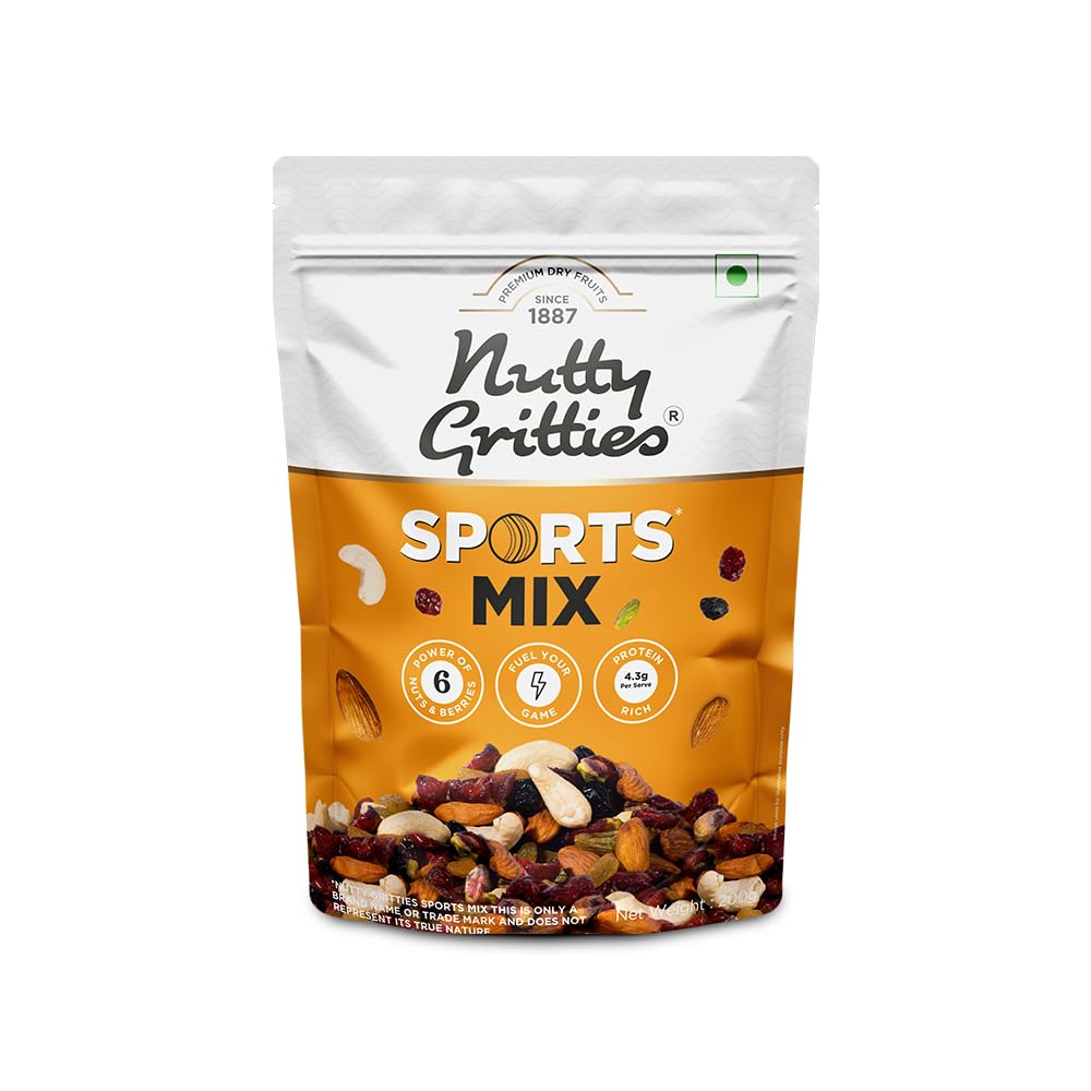 Premium Sports Mix 350g - Roasted Almonds, Cashews, Pistachios, Dried Blueberries, Cranberries and Raisins | Resealable Pouch -