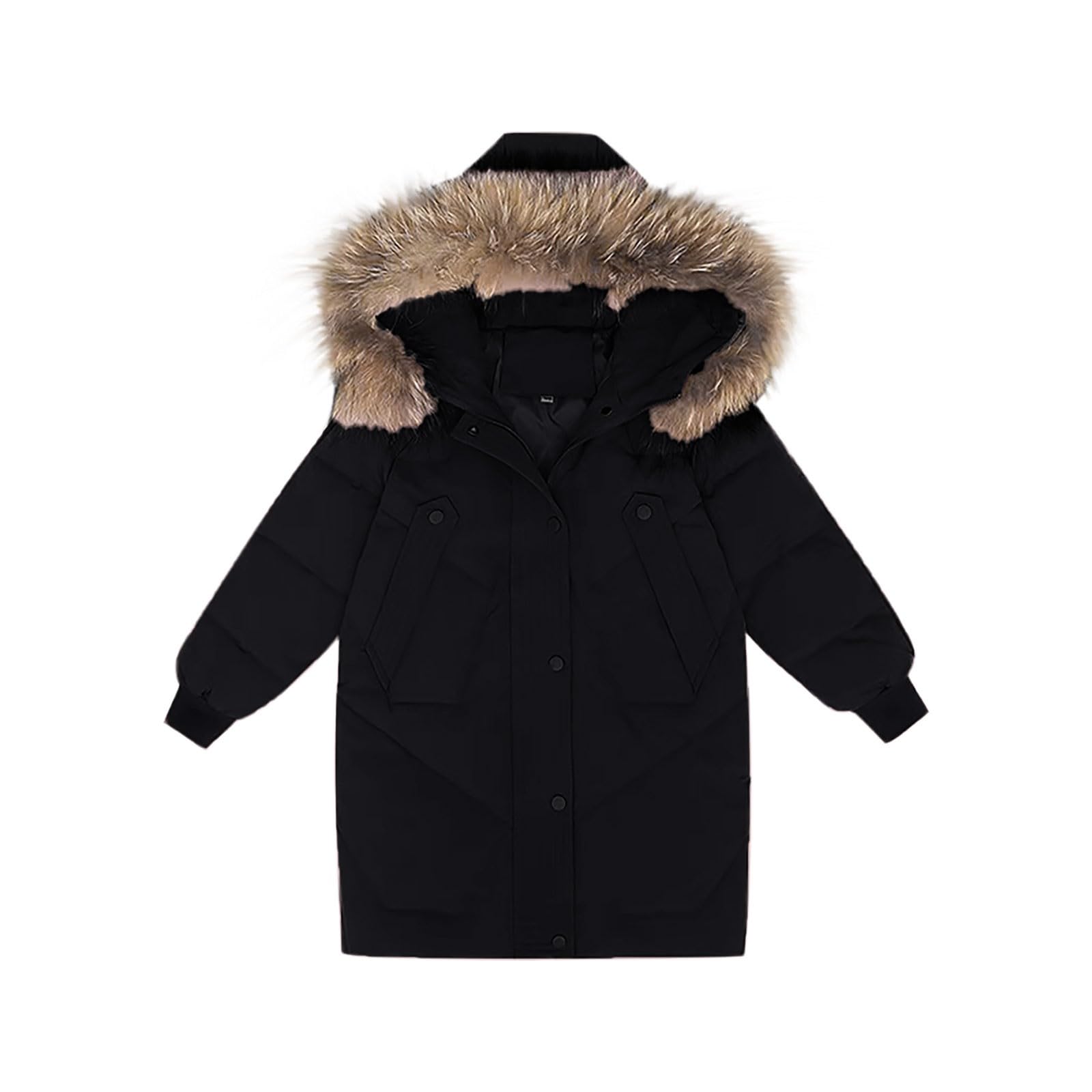 duxyoz Manteau d'hiver épais et chaud pour enfants - Parka solide et légère - Rembourrée - Avec capuche en fausse fourrure - Manches longues - Coupe-vent - Thermique - Matelassé - 10-15 ans