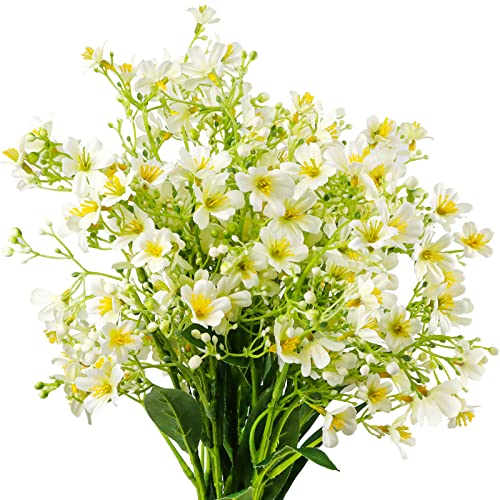 5 Bundles Artificial Flowers For Decoration, 195 Head Fake Flowers, Silk Flowers With Long Stems, Spring Faux Flowers Bulk Bouquet For Home Outdoors Indoor Vase (Milky White) #TOP29