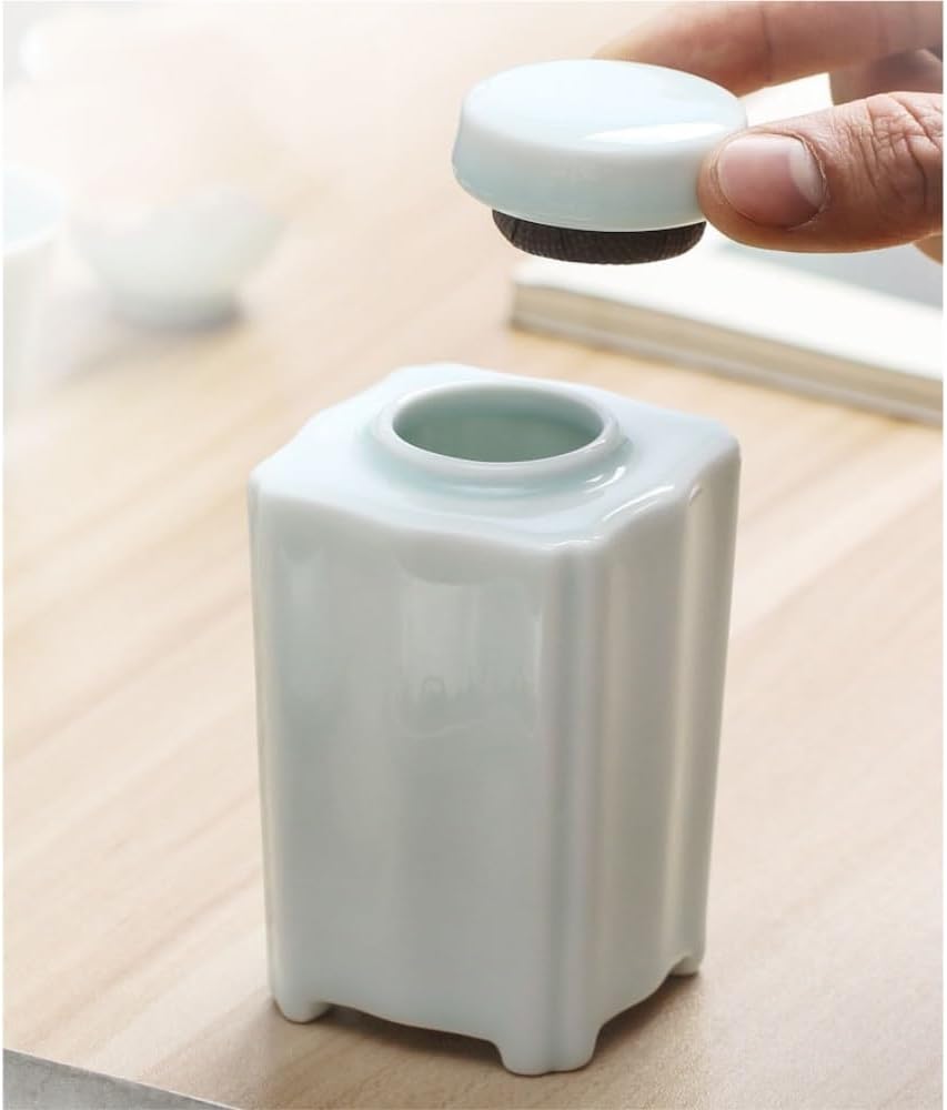 SONGCHAO Sugar Jar Black Loose Tea Storage Container Jar Ceramic Small Sealed Retro Chinese Set Single Tea Canister(A)