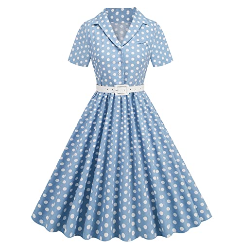 Image of 1950s Dresses for Women Vintage Rockabilly Retro Short Sleeve Tie Midi Dress Cocktail Party Evening Prom Gown